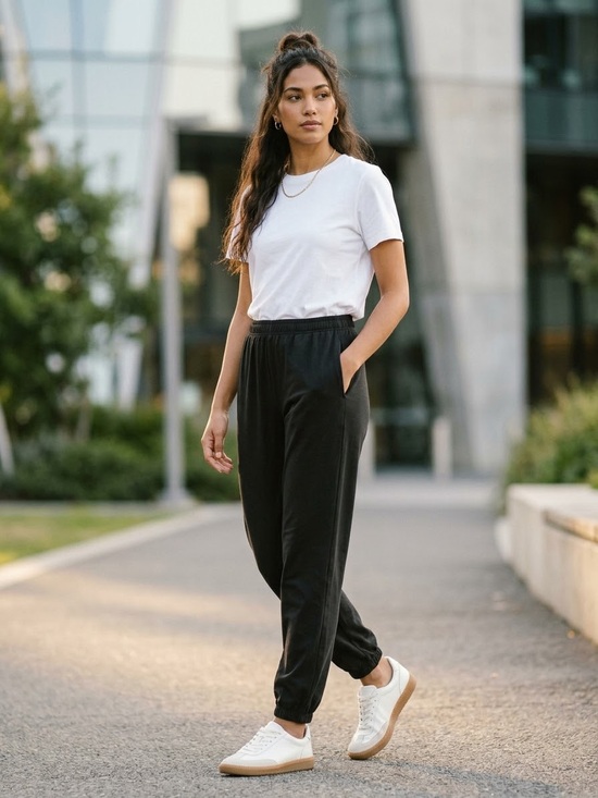 Pants - Women's Black Elastic-Waist Jogger Pants